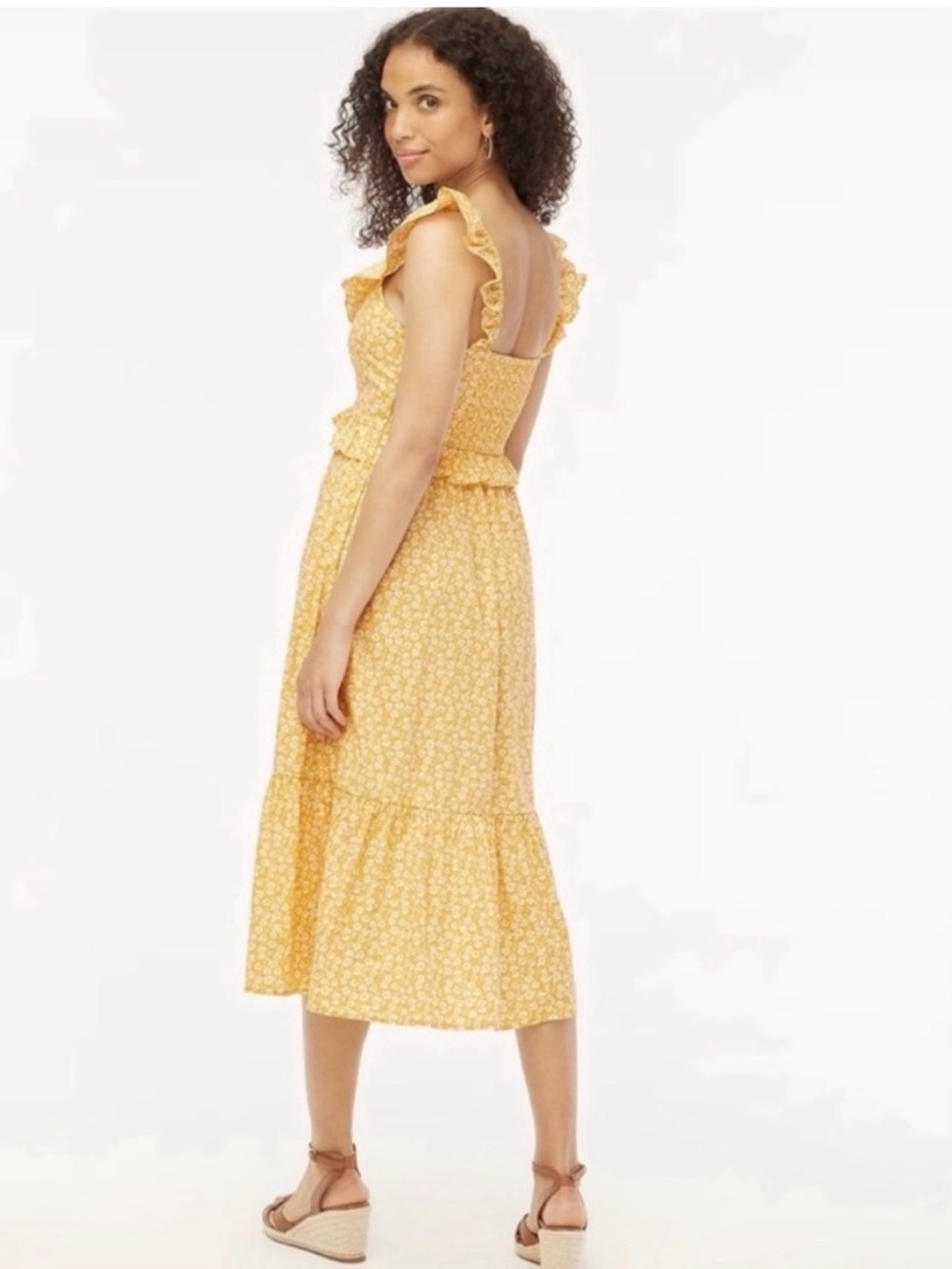 J Crew Factory Yellow Floral Ruffle Midi Dress - Women's Summer Sundress - Picture 3 of 6
